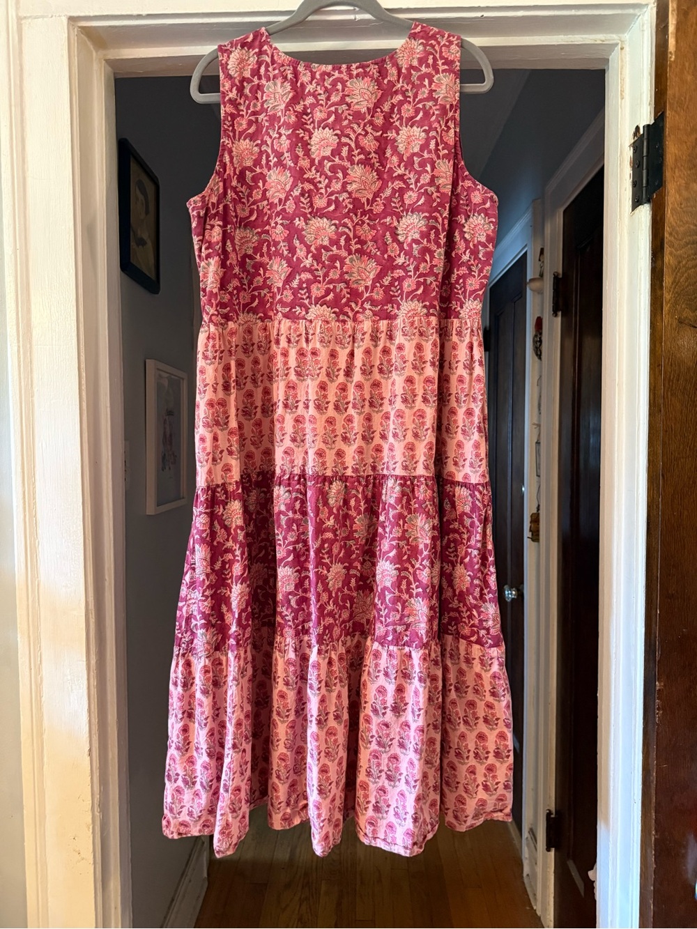 Pink Floral Tiered Sleeveless Sundress, XL - Picture 3 of 5